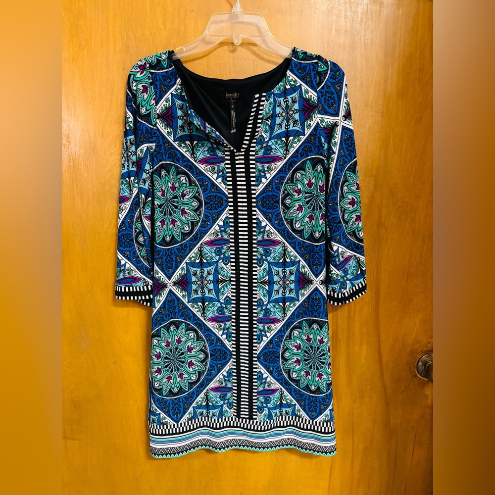 Laundry by Shelli Segal Blue and Purple Patterned Dress